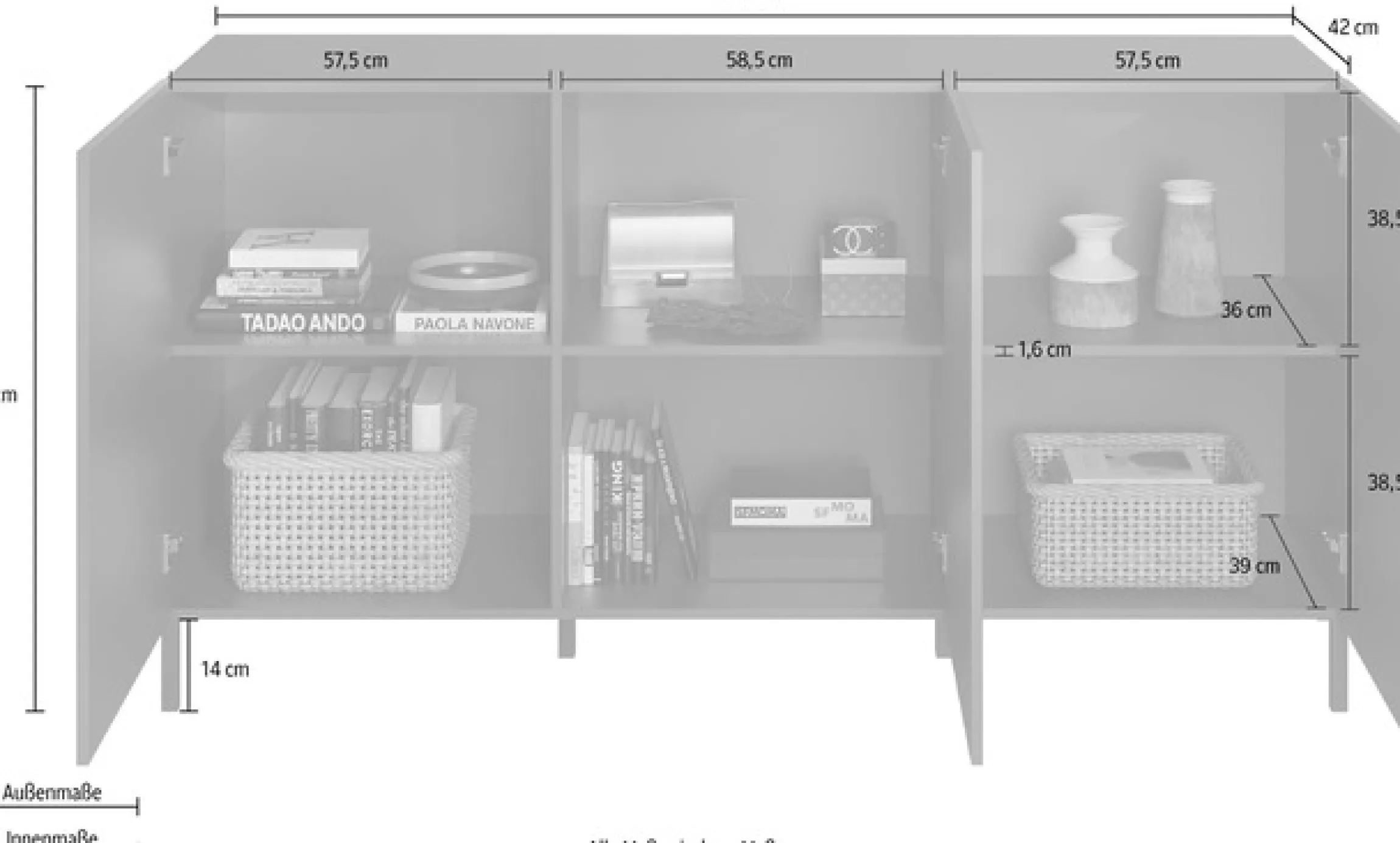 OTTO home Sideboard »Snake, Kommode, Anrichte, Stauraummöbel Breite 181 cm, Siebdruck-Front« moderne Wohnmöbel, 3 Türen, viel Stauraum, stilvoll und funktional