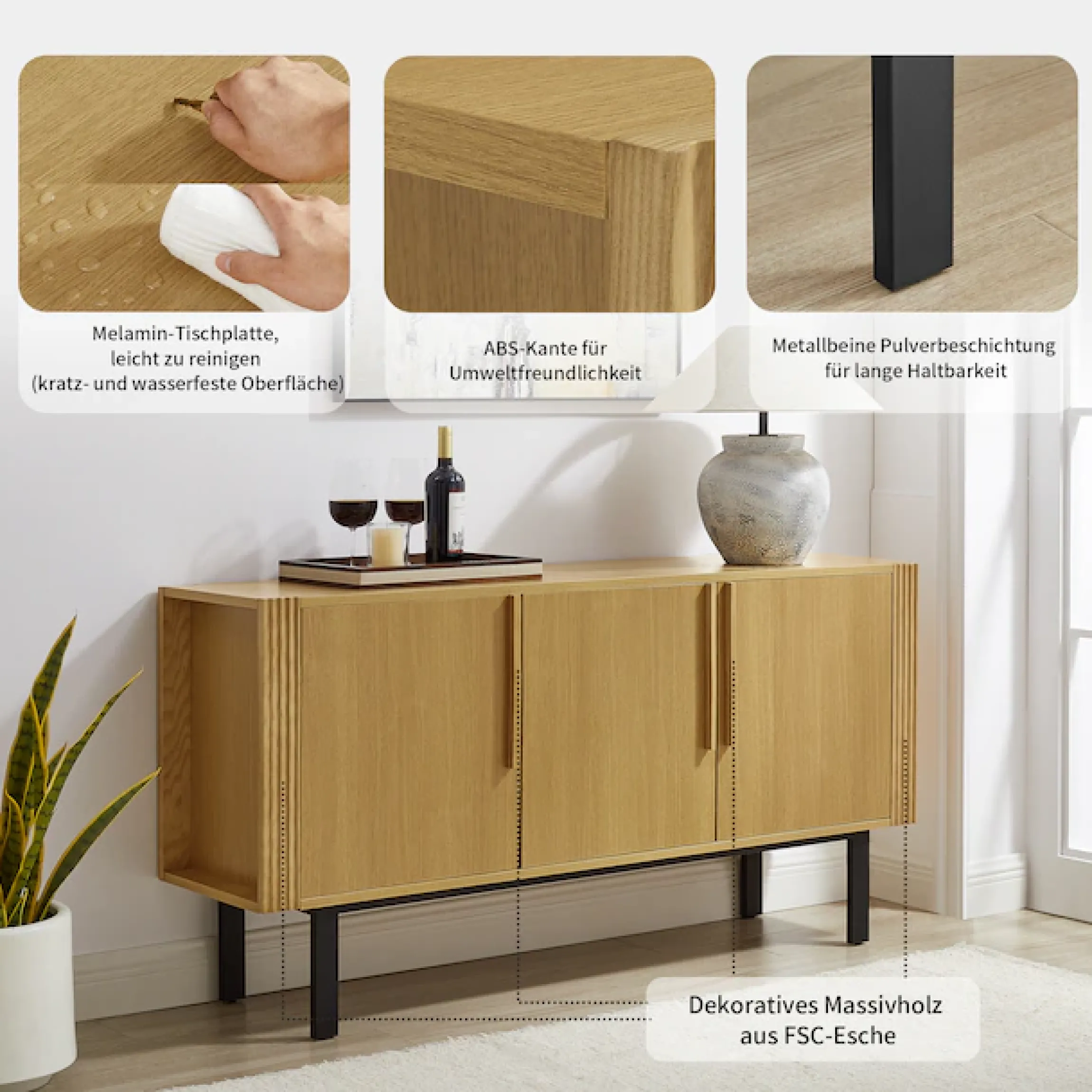 OTTO home Sideboard »Stiven« Eukalyptus und Esche, kombiniert mit Melamin, MDF und ABS-Kunststoff