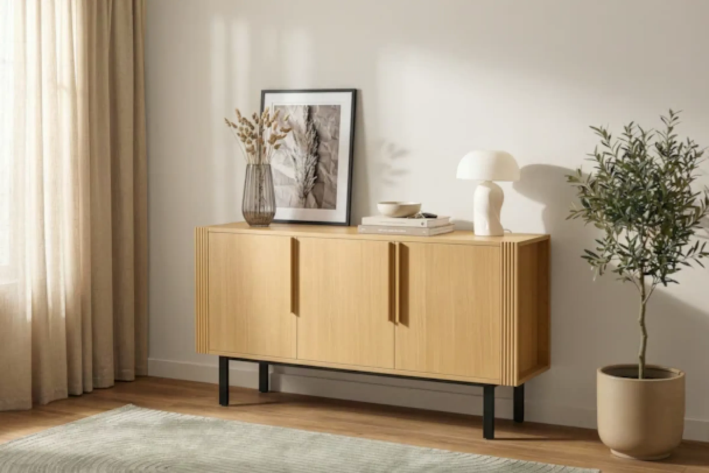 OTTO home Sideboard »Stiven« Eukalyptus und Esche, kombiniert mit Melamin, MDF und ABS-Kunststoff