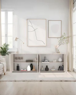 OTTO home Sideboard »Stone, 205 cm breit, 4Türen,Anrichte, Kommode, Stauraumschrank« 3D-Design, Push-to-open, Innenraum großzügig, Füße 14/2 cm wählbar
