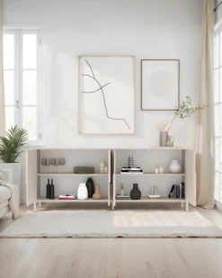 OTTO home Sideboard »Stone, 205 cm breit, 4Türen,Anrichte, Kommode, Stauraumschrank« 3D-Design, Push-to-open, Innenraum großzügig, Füße 14/2 cm wählbar
