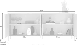 OTTO home Sideboard »Stone, 205 cm breit, 4Türen,Anrichte, Kommode, Stauraumschrank« 3D-Design, Push-to-open, Innenraum großzügig, Füße 14/2 cm wählbar