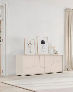 OTTO home Sideboard »Stone, 205 cm breit, 4Türen,Anrichte, Kommode, Stauraumschrank« 3D-Design, Push-to-open, Innenraum großzügig, Füße 14/2 cm wählbar