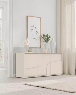 OTTO home Sideboard »Stone, 155 cm breit, 3 Türen, Anrichte, Kommode, Stauraumschrank« 3D-Design, Push-to-open, Innenraum großzügig, Füße 14/2 cm wählbar