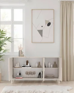 OTTO home Sideboard »Stone, 155 cm breit, 3 Türen, Anrichte, Kommode, Stauraumschrank« 3D-Design, Push-to-open, Innenraum großzügig, Füße 14/2 cm wählbar
