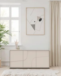 OTTO home Sideboard »Stone, 155 cm breit, 3 Türen, Anrichte, Kommode, Stauraumschrank« 3D-Design, Push-to-open, Innenraum großzügig, Füße 14/2 cm wählbar