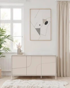 OTTO home Sideboard »Stone, 155 cm breit, 3 Türen, Anrichte, Kommode, Stauraumschrank« 3D-Design, Push-to-open, Innenraum großzügig, Füße 14/2 cm wählbar