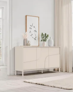 OTTO home Sideboard »Stone, 155 cm breit, 3 Türen, Anrichte, Kommode, Stauraumschrank« 3D-Design, Push-to-open, Innenraum großzügig, Füße 14/2 cm wählbar