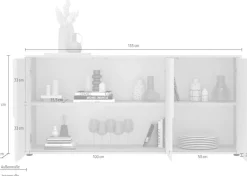 OTTO home Sideboard »Stone, 155 cm breit, 3 Türen, Anrichte, Kommode, Stauraumschrank« 3D-Design, Push-to-open, Innenraum großzügig, Füße 14/2 cm wählbar