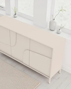 OTTO home Sideboard »Stone, 155 cm breit, 3 Türen, Anrichte, Kommode, Stauraumschrank« 3D-Design, Push-to-open, Innenraum großzügig, Füße 14/2 cm wählbar