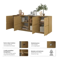 OTTO home Sideboard »Tatami, Stilvolle, moderne grifflose Kommode 4 Türen, Breite 220cm« Anrichte mit viel Stauraum, Böden verstellbar, push-to-open-Funktion
