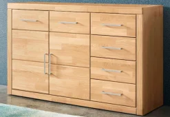 OTTO home Sideboard »Trondheim,130cm breit,42 cm tief, Fronten Holzmassiv, Metallgriffe« Korpus aus Holzwerkstoff,2 Türen, 2 breite Fächer,5 Schubladen