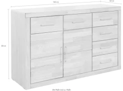 OTTO home Sideboard »Trondheim,130cm breit,42 cm tief, Fronten Holzmassiv, Metallgriffe« Korpus aus Holzwerkstoff,2 Türen, 2 breite Fächer,5 Schubladen