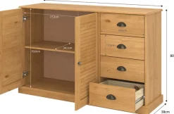 OTTO home Sideboard »Turia, mit Lamellentüren« Kommode aus massivem Kiefernholz, FSC®, 4 Schubkasten, Breite 125 cm