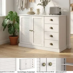 OTTO home Sideboard »Turia, mit Lamellentüren« Kommode aus massivem Kiefernholz, FSC®, 4 Schubkasten, Breite 125 cm