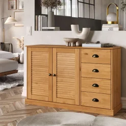 OTTO home Sideboard »Turia, mit Lamellentüren« Kommode aus massivem Kiefernholz, FSC®, 4 Schubkasten, Breite 125 cm