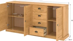 OTTO home Sideboard »Turia, mit Lamellentüren« Kommode aus massivem Kiefernholz, FSC®, 4 Schubkasten, Breite 166 cm