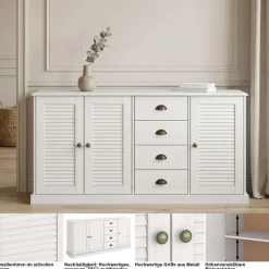 OTTO home Sideboard »Turia, mit Lamellentüren« Kommode aus massivem Kiefernholz, FSC®, 4 Schubkasten, Breite 166 cm