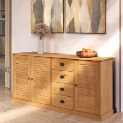 OTTO home Sideboard »Turia, mit Lamellentüren« Kommode aus massivem Kiefernholz, FSC®, 4 Schubkasten, Breite 166 cm