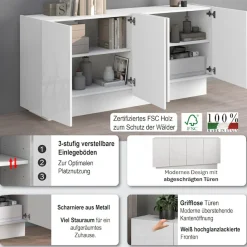 OTTO home Sideboard »VELA, Breite 160 cm, Design mit schrägen Türen, Maße-B/T/H: 160x35x75« 1 Stk. tlg. Made in Italy, Fronten Hochglanz lackiert,Sideboard, Anrichte, Kommode