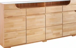 OTTO home Sideboard »Vetro,200cm breit,40 cm tief,4 Schubladen Oberplatte aus Glas« Kernbuche massiv, Holzwerkstoff, 4Türen,4 Schubladen, Griffmulden