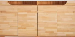 OTTO home Sideboard »Vetro,200cm breit,40 cm tief,4 Schubladen Oberplatte aus Glas« Kernbuche massiv, Holzwerkstoff, 4Türen,4 Schubladen, Griffmulden