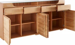 OTTO home Sideboard »Vetro,200cm breit,40 cm tief,4 Schubladen Oberplatte aus Glas« Kernbuche massiv, Holzwerkstoff, 4Türen,4 Schubladen, Griffmulden