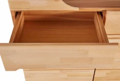 OTTO home Sideboard »Vetro,200cm breit,40 cm tief,4 Schubladen Oberplatte aus Glas« Kernbuche massiv, Holzwerkstoff, 4Türen,4 Schubladen, Griffmulden