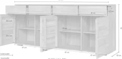 OTTO home Sideboard »VETRO Teilmassiv, Fronten Massivholz, Wohnzimmer, Stauraum,Griffmulde« B/T/H:199/40/85cm, 4Schubladen, 8 geschlossen Fächer, Stauraum