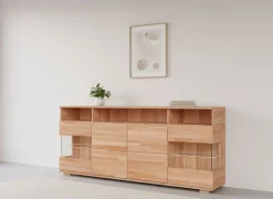 OTTO home Sideboard »VETRO Teilmassiv, Fronten Massivholz, Wohnzimmer, Stauraum,Griffmulde« B/T/H:199/40/85cm, 3 offene Fächer, 6geschlossen Fächer, Stauraum