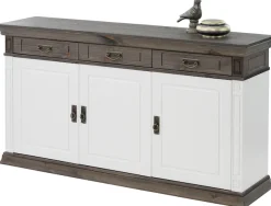 OTTO home Sideboard »Vinales, kommode 3 Schubläden, 3 Türen, 2 Einlegeböden« B/T/H: 155/39/83 cm,Messinggriffe im Jugendstil, Zierleiste und eleganter Sockel