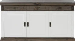 OTTO home Sideboard »Vinales, kommode 3 Schubläden, 3 Türen, 2 Einlegeböden« B/T/H: 155/39/83 cm,Messinggriffe im Jugendstil, Zierleiste und eleganter Sockel