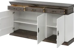 OTTO home Sideboard »Vinales, kommode 3 Schubläden, 3 Türen, 2 Einlegeböden« B/T/H: 155/39/83 cm,Messinggriffe im Jugendstil, Zierleiste und eleganter Sockel