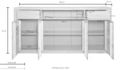 OTTO home Sideboard »Zara 2 Schubkästen, 7 Fächer« B/T/H: 200cm/40cm/95cm, Metallgriffe, Kernbuche