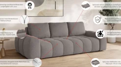OTTO home 3-Sitzer »AZITA optionale Schlafsofa mit Bettkasten, Breite 253cm« Sofa mit Wellenunterfederung, Bubble-Optik, Verlässliche Qualität