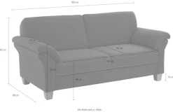 OTTO home 3-Sitzer »Borkum, B: 186 cm, Federkern, Komfortsitzhöhe 46 cm« Landhausstil, Holzfüße, Kopfstützen nachrüstbar