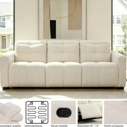 OTTO home 3-Sitzer »CAARLA Webstoff, Sofa, 224 cm, man. o. elektr. Relaxfunktion (USB)« mit USB-A und USB-C bei elektrischer Ausführung, Kopfteilverstellung