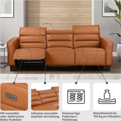 OTTO home 3-Sitzer »Carpari Webstoff, 224 cm, man./elektr. Relaxfunktion« (USB A/C), sowie Kopfteilverstellung