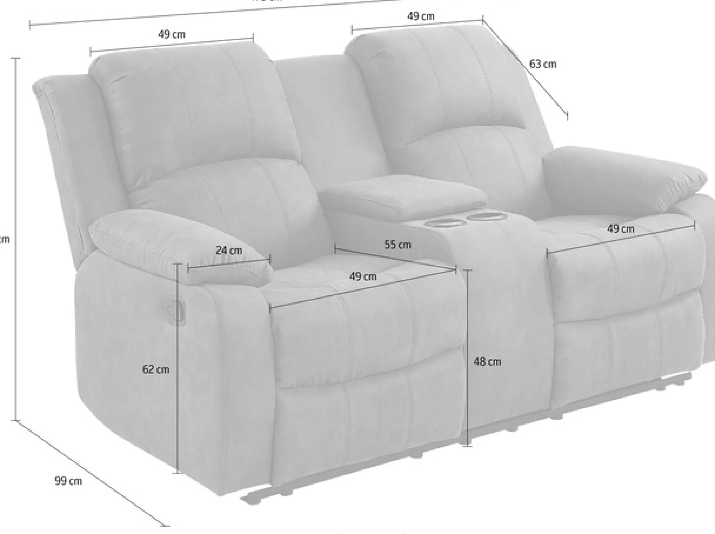 OTTO home 2-Sitzer »Cicero, Lederoptik, Kinosofa, man. Relaxfunktion, TV-Sessel, B: 173cm« 2 Getränkehalter und Staufach, Federkern, extra bequem