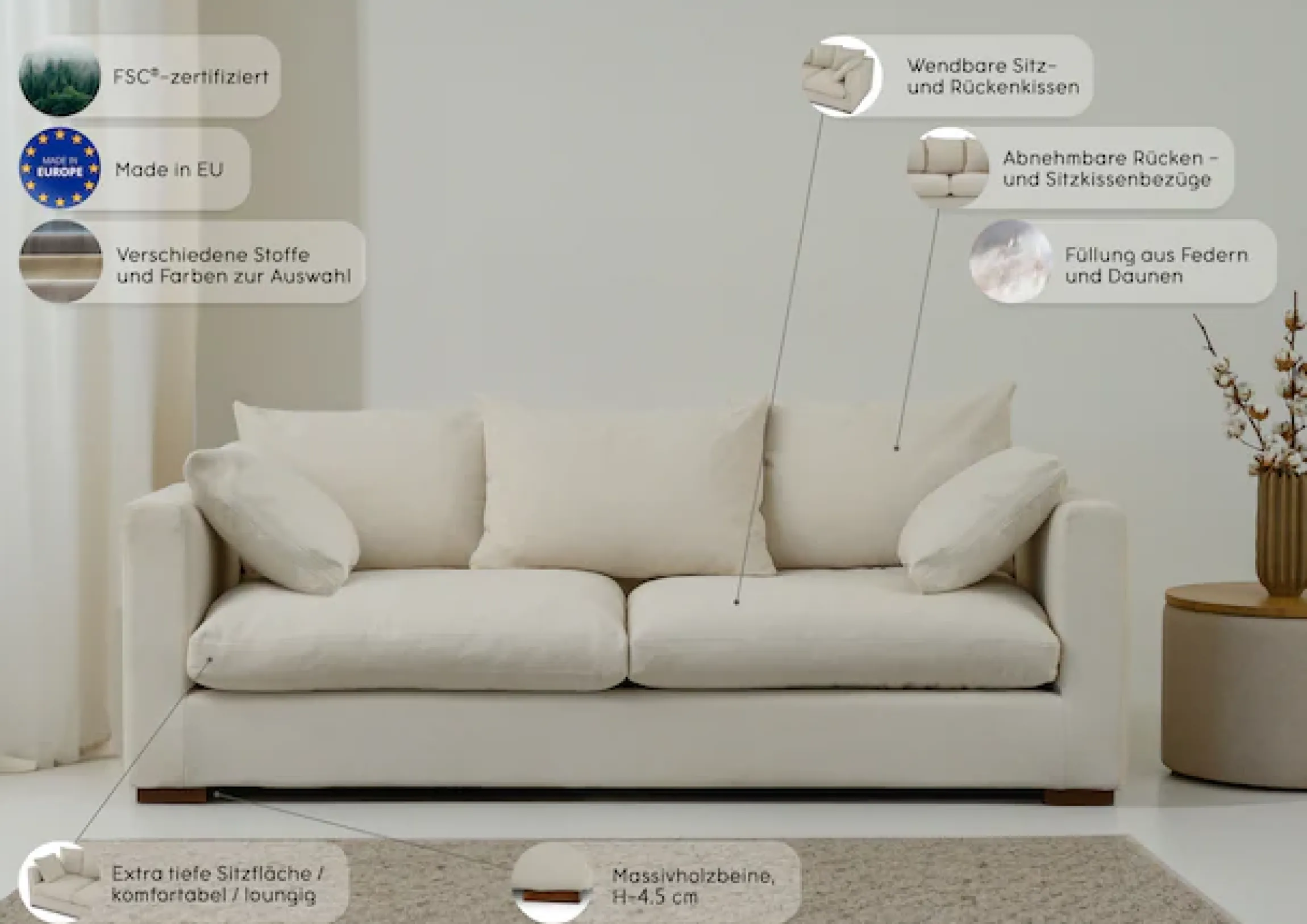 OTTO home 2,5-Sitzer »Comfy« extra weich und kuschelig, Füllung mit Federn und Daunen