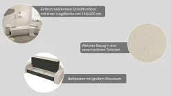 OTTO home 3-Sitzer »FINNLEY Struktur fein, Schlafsofa 257 cm« mit Bettkasten, in Bouclé, Struktur fein und Mega Cord