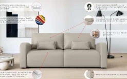 OTTO home 3-Sitzer »JIGGS wahlweise Schlafsofa mit Bettkasten, Maße B/H/T: 228/96/110 cm« Sofa mit Wellenunterfederung, enthält 2 Rückenkissen und 2 Zierkissen
