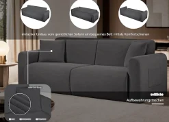 OTTO home 3-Sitzer »JONAA Schlafsofa 225 cm« Liegefläche 105/187 cm, softer Cord-Bezug