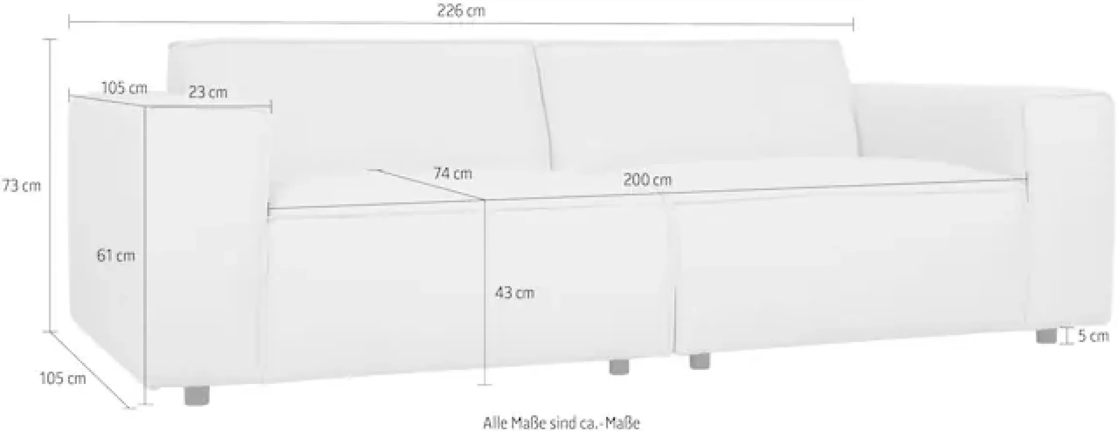 OTTO home 2-Sitzer »Jorrena, extra weicher Chenille-Stoff« Kompaktsofa, 3 Komfortstufen, Breite 226 cm, mit Wellenunterfederung