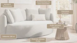 OTTO home 2,5-Sitzer »Kaarl, rundes Loungesofa, Sofa mit Kissen, perfekt gepolstert« Webstoff, in fünf Farben, zeitloses Design, inkl. 5 Rückenkissen