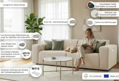 OTTO home 3-Sitzer »Koa, 228 cm, Modulsofa in Cord, Chenille, Struktur, Webstoff« Designsofa, weicher Lounge-Sitzkomfort, Welleunterfederung, bodentief