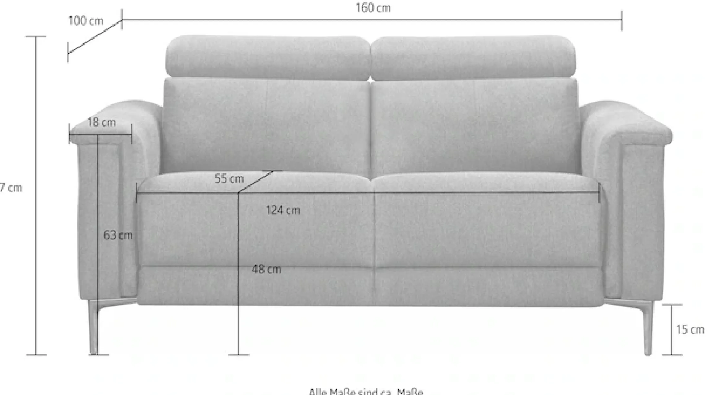 OTTO home 2-Sitzer »LUND Lederoptik, 160 cm, mit Relaxfunktion und Kopfteilverstellung« manuell od. elektrisch (m.USB-A), Federkern und Kopfteilverstellung