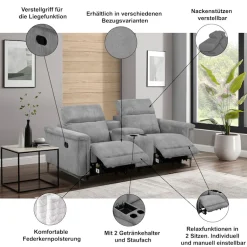 OTTO home 2-Sitzer »LUND, Naturleder, Kinosofa, Relaxfunktion, TV-Sessel, man./elektrisch« elektr. mit USB-A, Kopfteilverstellung, Getränhalter u. Staufach