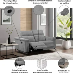OTTO home 2-Sitzer »LUND,Naturleder, 160 cm, mit Relaxfunktion und Kopfteilverstellung« manuell od. elektrisch (m.USB-A), Federkern und Kopfteilverstellung