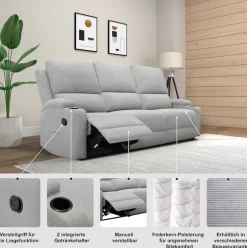 OTTO home 3-Sitzer »NAPORI Microfaser, Multimediasofa, Kinosessel XXL« Kinosofa mit 2 x Relaxfunktion und Getränkehalter